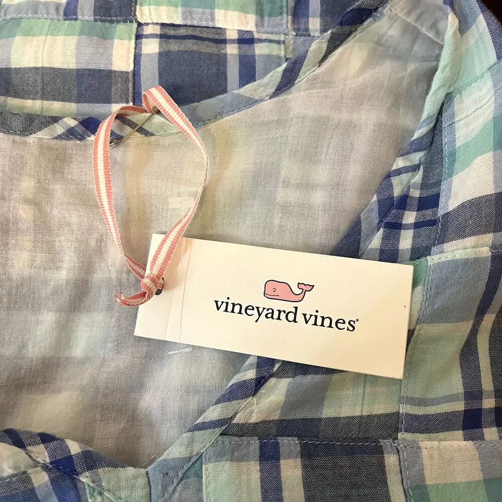 Vineyard Vines Girls Madras Flutter Sleeve Dress NEW Size 14 Blue